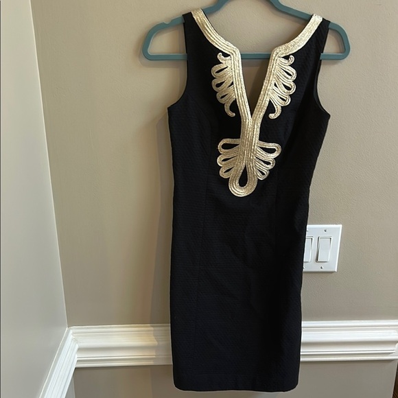 Lilly Pulitzer Valli Black Gold Shift Dress Size 0 - Picture 1 of 13
